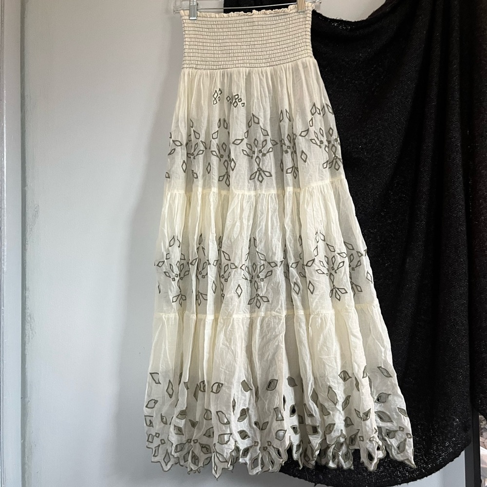 Free People Embroidered Maxi Slip Skirt S